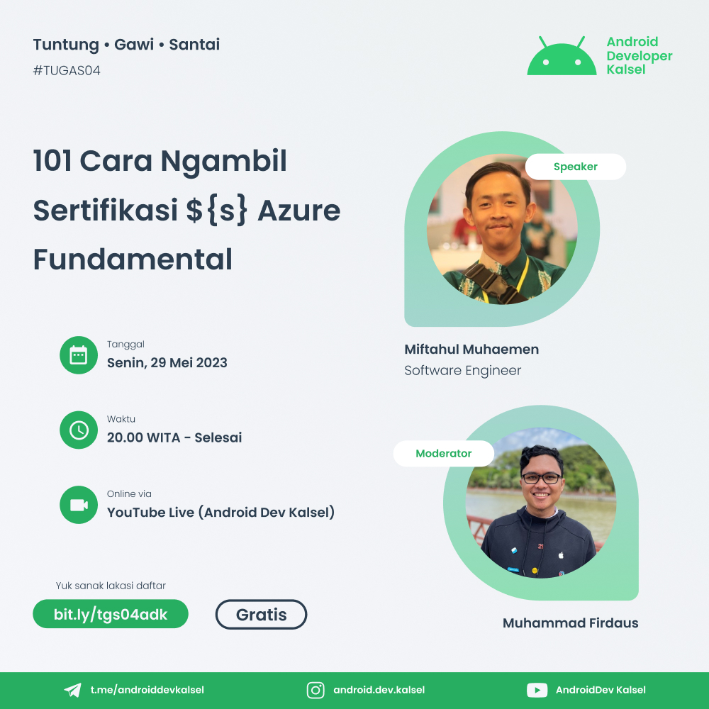 101 Cara Ngambil Sertifikasi ${s} Azure Fundamental - TUGAS 04 (Tuntung, Gawi, Santai), Komunitas Android Developer Kalimantan Selatan