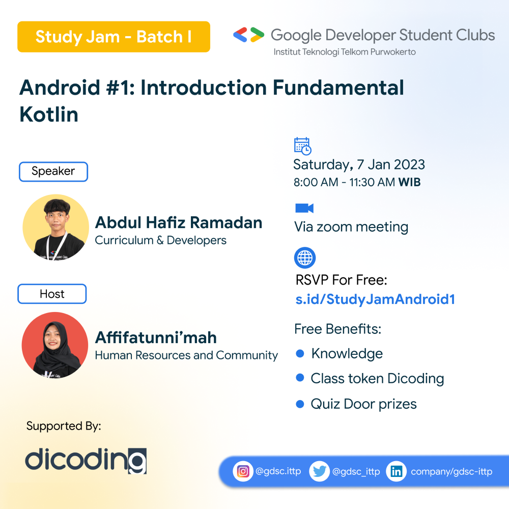 Study Jam - Batch 1 Android #1 : Introduction Fundamental Kotlin