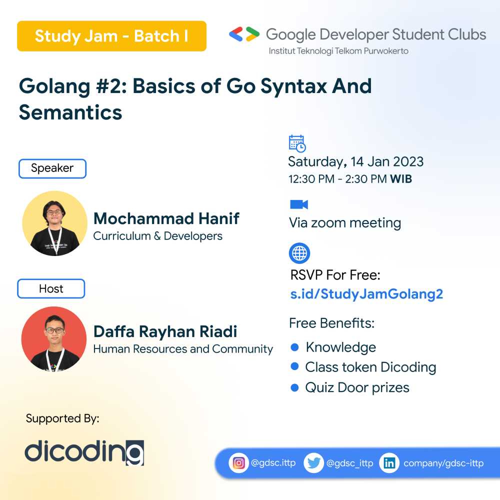 Study Jam - Batch 1 Golang #2: Basics of Go Syntax and Semantics
