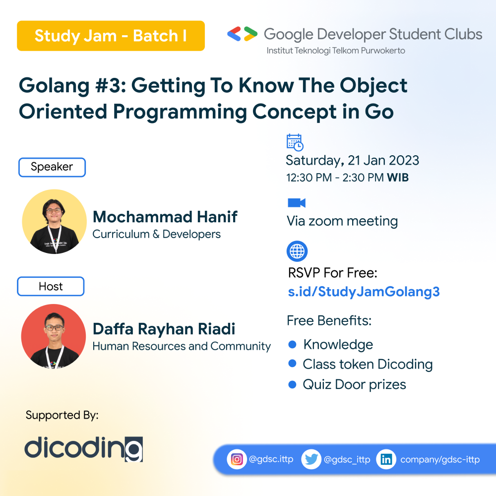 Study Jam - Batch 1 Golang #3: Getting To Know The Object Oriented Programming Concept in Go