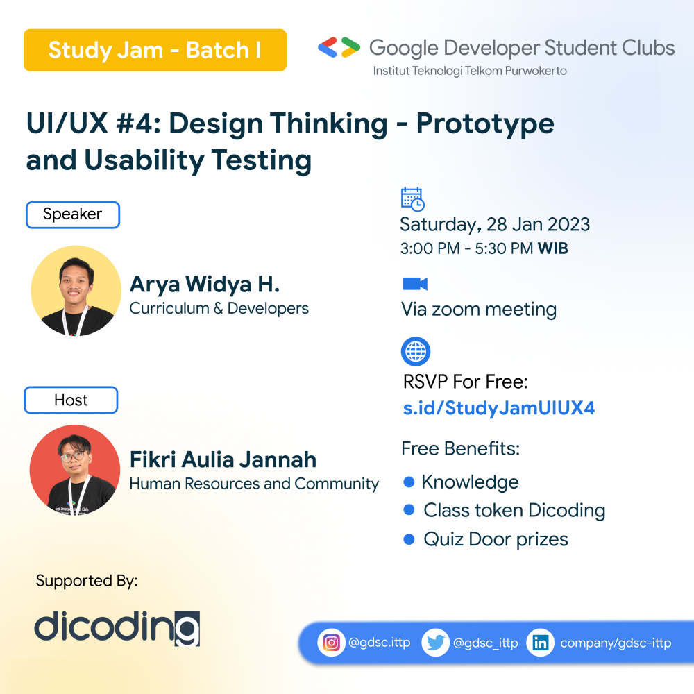 Study Jam - Batch 1 UI/UX #4: Design Thinking - Prototype And Usability Testing