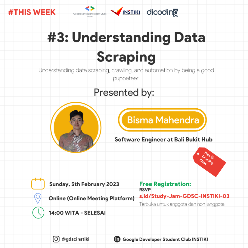 Weekly Study Jam by GDSC INSTIKI #3: Understanding Data Scraping